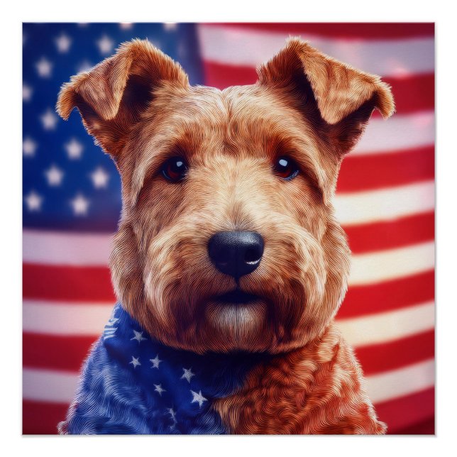 Welsh Terrier With American Flag And Bandana Poster (Front)