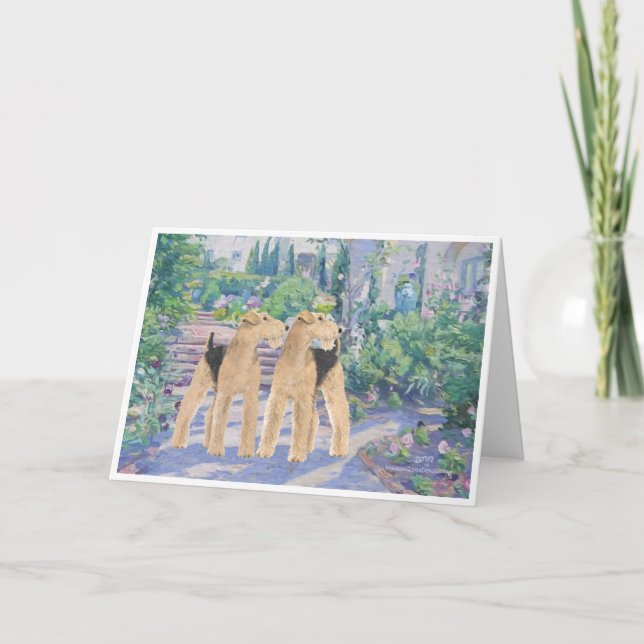 Welsh Terriers in a Lavendar Garden Card (Front)