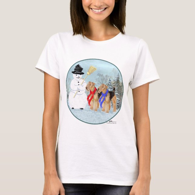 Welsh Terriers with Snowman T-Shirt (Front)