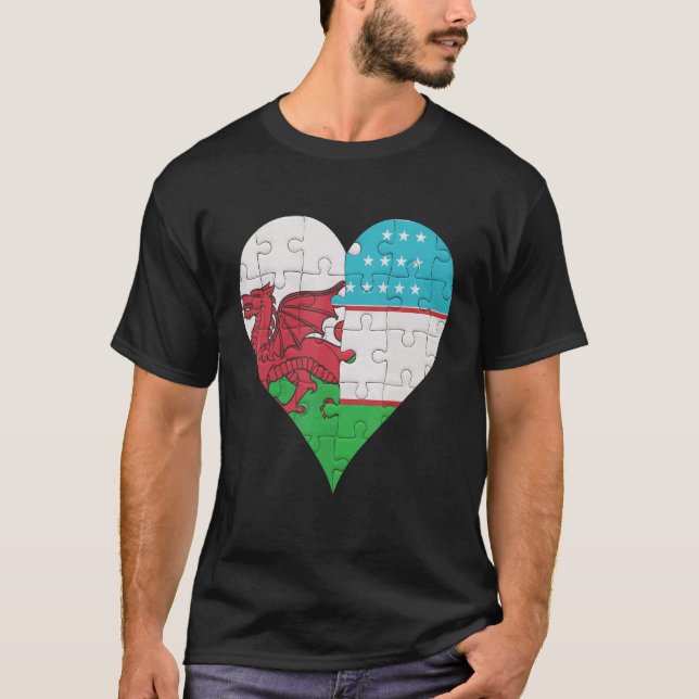 Welsh Uzbekistani Flag Heart T-Shirt (Front)