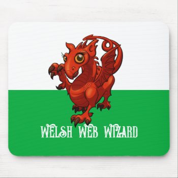 Welsh Web Wizard Red Dragon Wales Cartoon Mouse Pad by NoodleWings at Zazzle