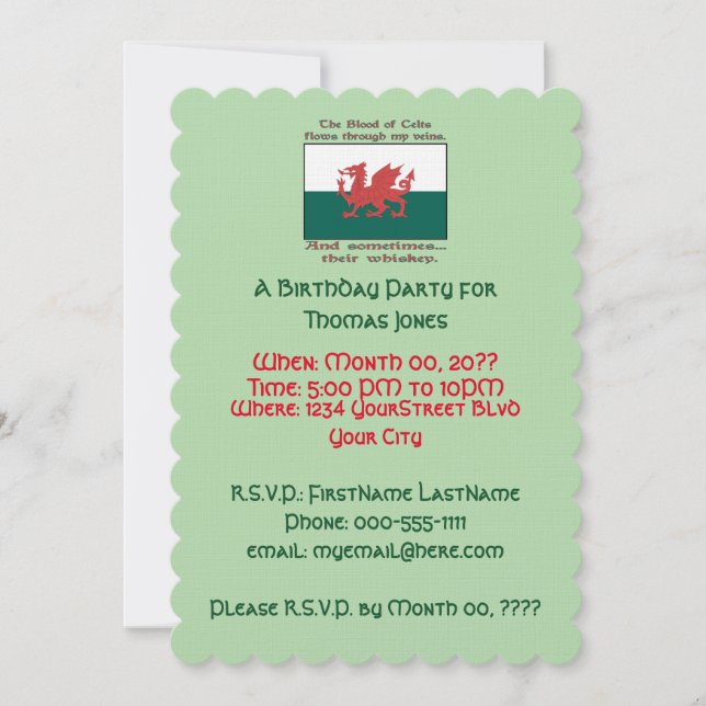 Welsh Whiskey Birthday Party  Invitation (Front)