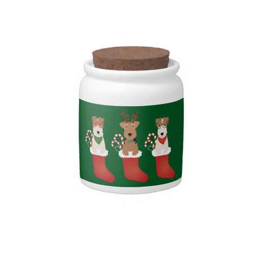 Welsh Wire Fox Terrier Dogs Christmas Candy Jar