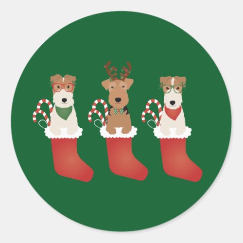 Welsh Wire Fox Terrier Dogs Christmas Classic Round Sticker