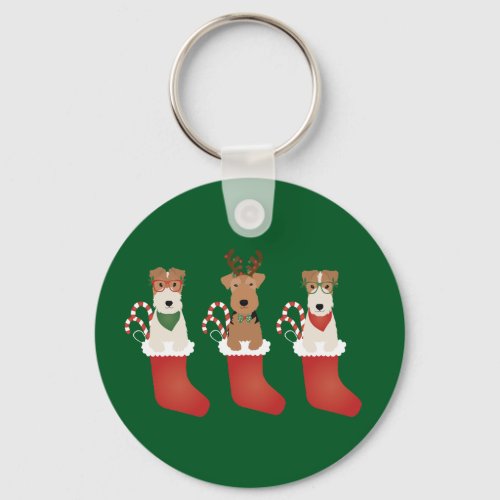 Welsh Wire Fox Terrier Dogs Christmas Keychain