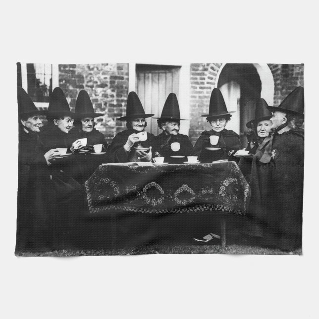 Welsh Witches Having Tea Crone Teatime   Kitchen Towel (Horizontal)