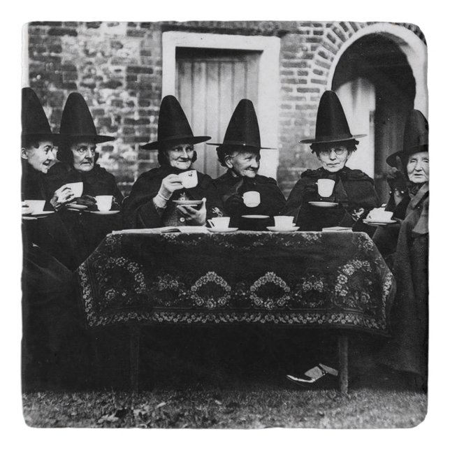 Welsh Witches Having Tea Crone Teatime   Trivet (Front)