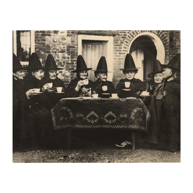 Welsh Witches Having Tea Crone Teatime   Wood Wall Art (Front)