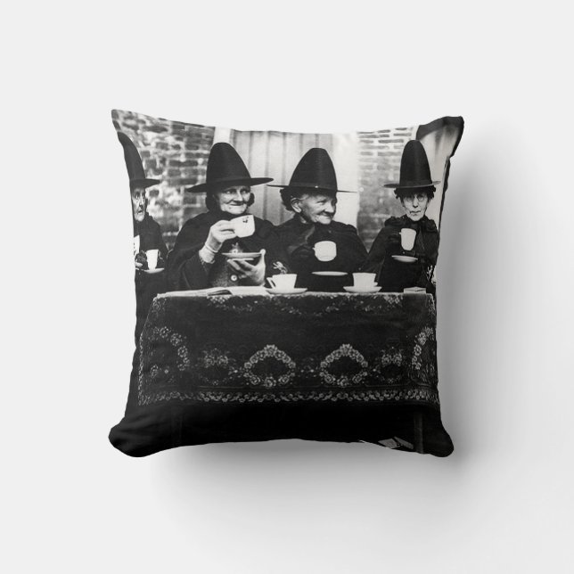 Welsh Witches - Tea Party Vintage Throw Pillow (Front)