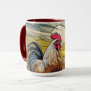 Welsummer Roosters at Dawn Floral Mug