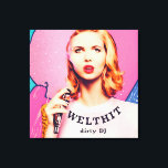 WELTHIT, blond ladies - Pop Art Series Canvas Print<br><div class="desc">A real world hit - cool pop art portrait of a young, blonde and attractive woman with a microphone. The digital artwork contains pop art, comic elements and was created with inspiration, illustration, digital image editing, "AI" tools and attention to detail. Design by Harald Lerbs</div>