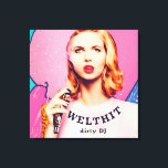 WELTHIT, blond ladies - Pop Art Series Canvas Print<br><div class="desc">A real world hit - cool pop art portrait of a young, blonde and attractive woman with a microphone. The digital artwork contains pop art, comic elements and was created with inspiration, illustration, digital image editing, "AI" tools and attention to detail. Design by Harald Lerbs</div>