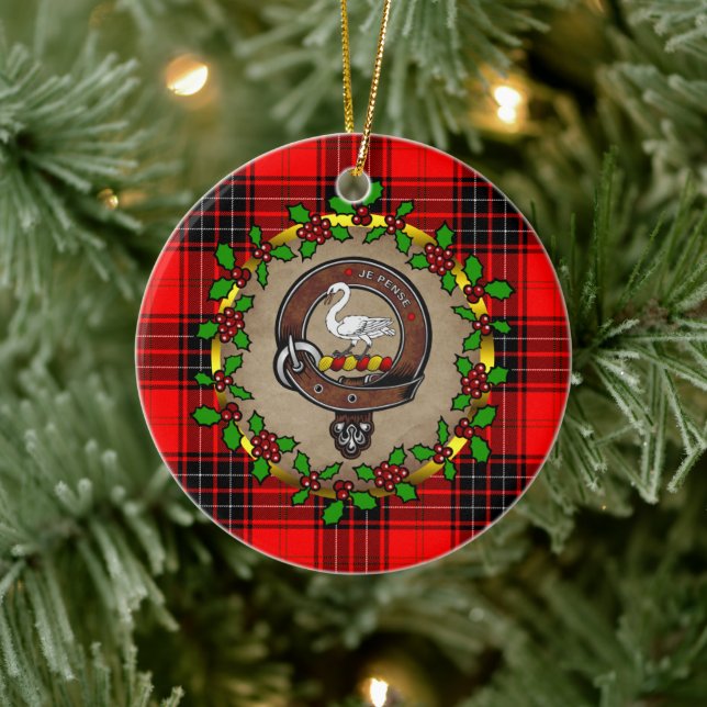 Wemyss Clan Badge & Tartan Personalized Christmas Ceramic Ornament (Tree)