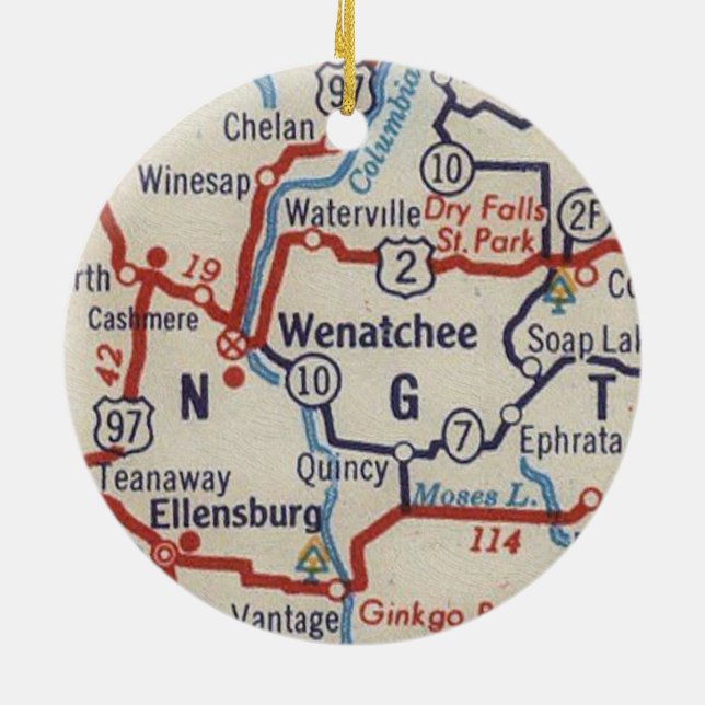 Wenatchee WA Vintage Map Ceramic Ornament (Back)