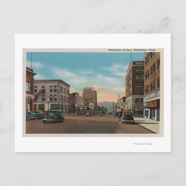 Wenatchee, WAView of Wenatchee Ave. Postcard (Front)