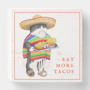 WENDELITO Eat More Tacos 6"x6" Wood Box Sign