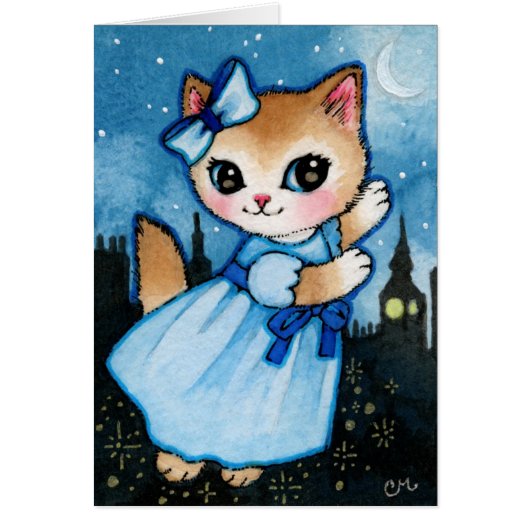 Wendy Cat Flying - Cute Peter Pan Kitty Cards (Front)