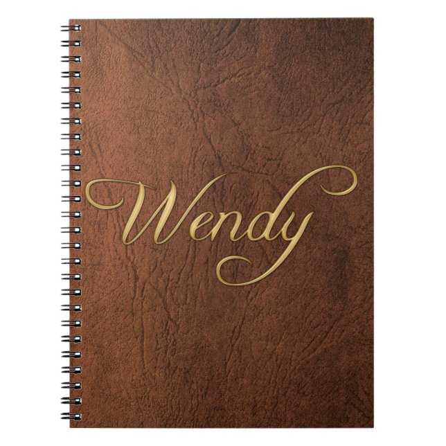 WENDY Faux Leather Brown Texture Arty Notebook (Front)