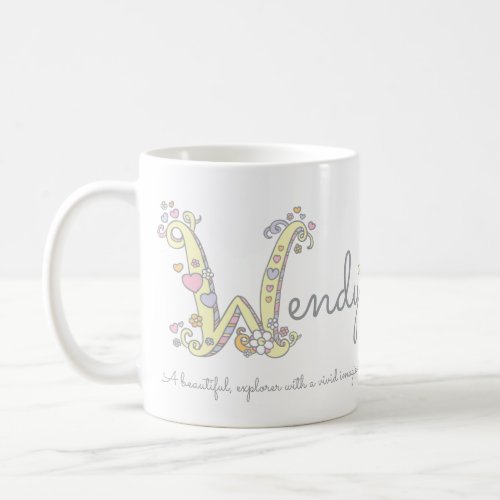 Wendy name meaning decorative W monogram mug