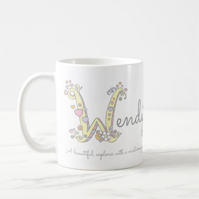Wendy name meaning decorative W monogram mug (Left)