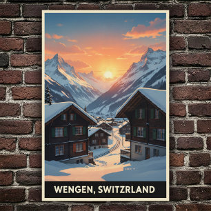 Wengen, Switzerland: 1960s Vintage Travel Poster