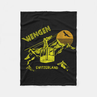 Wengen Switzerland Retro Skiing Tee Fleece Blanket