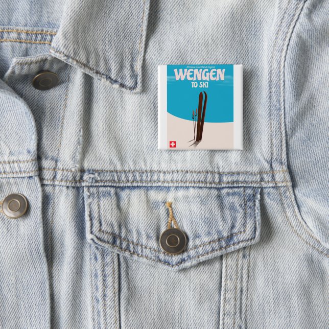 Wengen, Switzerland, Ski Poster Button (In Situ)