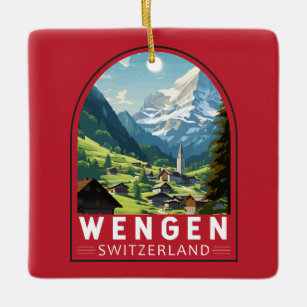 Wengen Switzerland Travel Art Vintage Ceramic Ornament