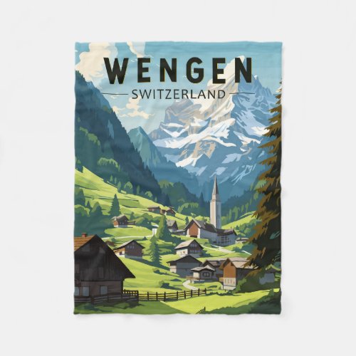 Wengen Switzerland Travel Art Vintage Fleece Blanket