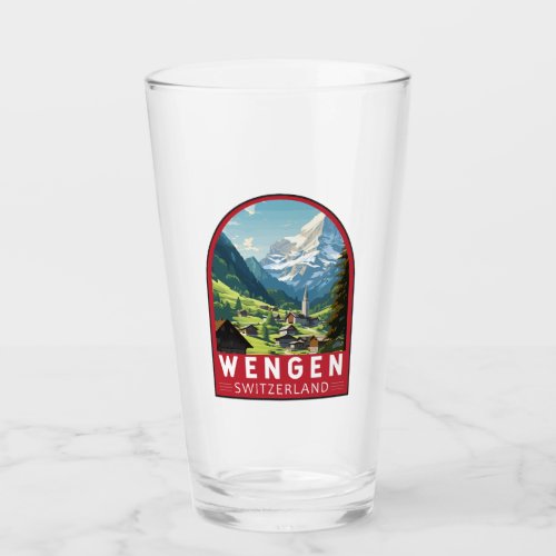 Wengen Switzerland Travel Art Vintage Glass
