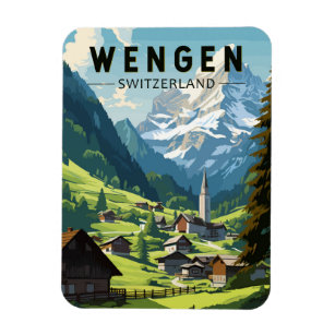 Wengen Switzerland Travel Art Vintage Magnet