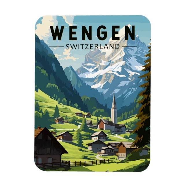 Wengen Switzerland Travel Art Vintage Magnet (Vertical)
