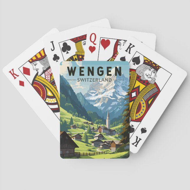 Wengen Switzerland Travel Art Vintage Poker Cards (Back)