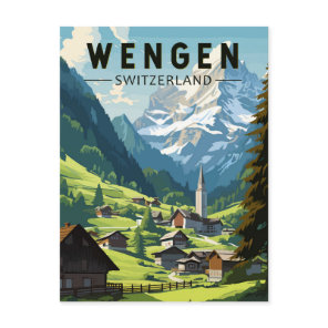 Wengen Switzerland Travel Art Vintage Postcard