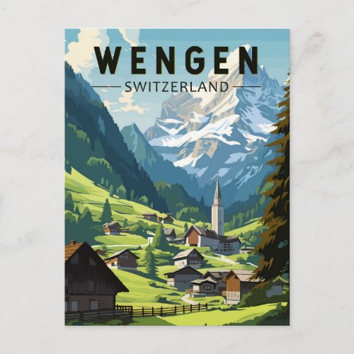 Wengen Switzerland Travel Art Vintage Postcard