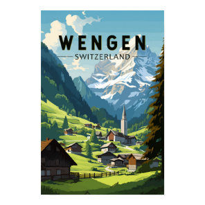 Wengen Switzerland Travel Art Vintage Poster
