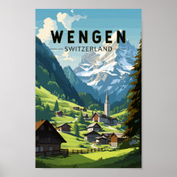Wengen Switzerland Travel Art Vintage Poster