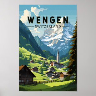 Wengen Switzerland Travel Art Vintage Poster