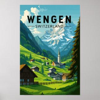 Wengen Switzerland Travel Art Vintage Poster