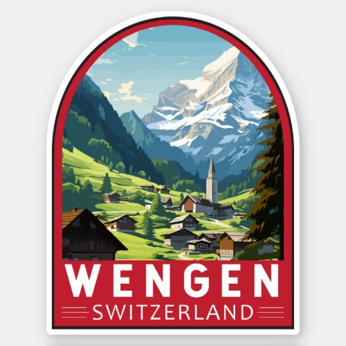 Wengen Switzerland Travel Art Vintage Sticker