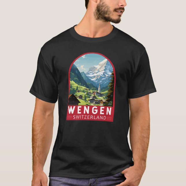 Wengen Switzerland Travel Art Vintage T-Shirt (Front)