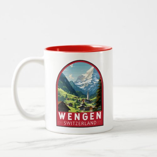 Wengen Switzerland Travel Art Vintage Two_Tone Coffee Mug