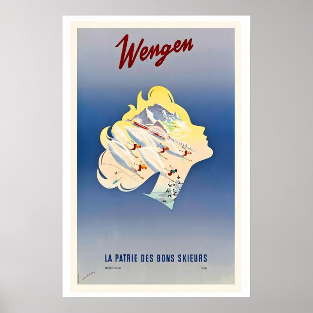 Wengen Switzerland Vintage Ski Poster (Front)