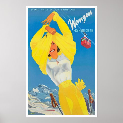 Wengen Switzerland vintage travel Poster