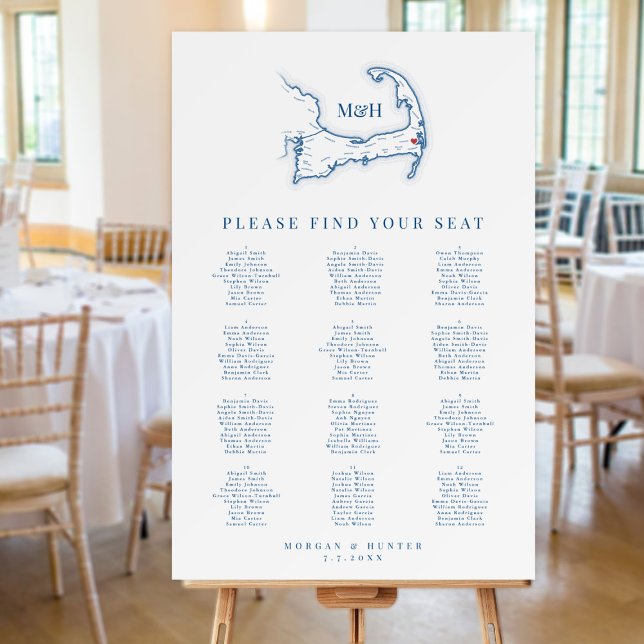 Wequassett Beach Resort Wedding Seating Chart Foam Board (Wequassett Resort Wedding Seating Chart by Coastal Map Designs)