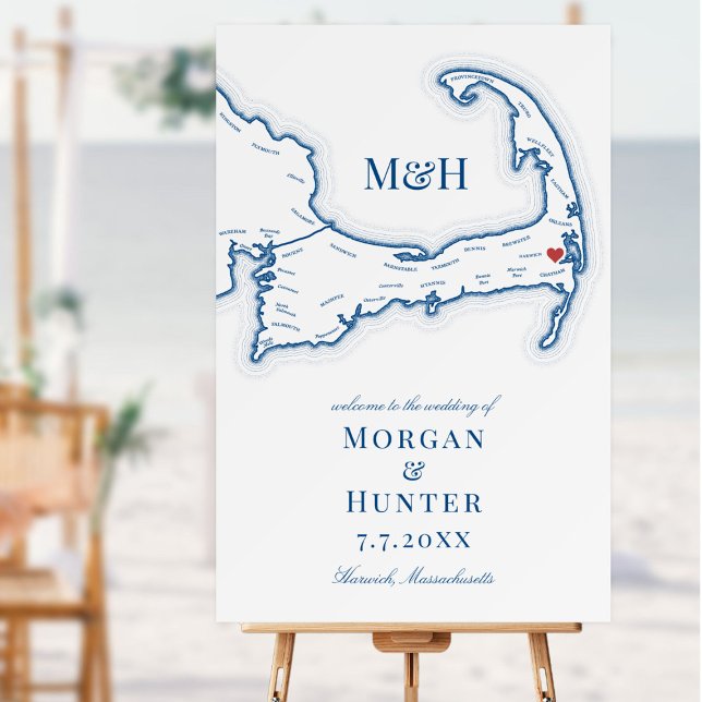 Wequassett Resort Cape Cod Wedding Welcome Sign (large Wequassett Resort wedding sign with Cape Cod map)