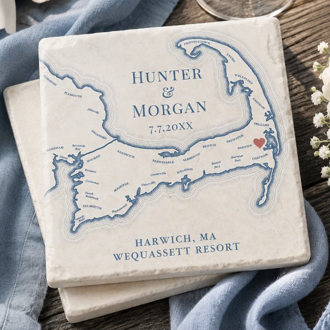 Wequassett Resort Wedding Favor Cape Cod Map Stone Coaster (Wequassett Resort Wedding Favor Cape Cod Map Stone Coaster keepsake gift by Coastal Map Designs)