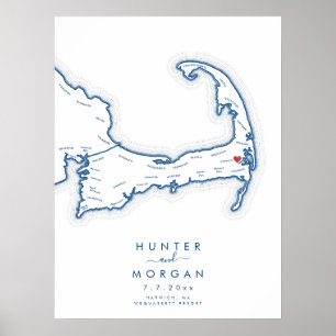 Wequassett Wedding Cape Cod Navy Guest Book Poster