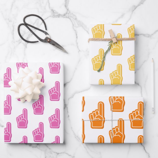 We're #1! Finger School Fan Club Team Spirit Fun Wrapping Paper Sheets (Front)