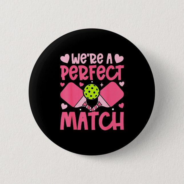 We're A Match Ckleball Couple Paddle Hearts Valent Button (Front)